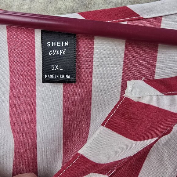 Red & White Striped Blouse With Tie Sleeves Shein Curve 5XL Polyester & Elastane - Picture 3 of 7